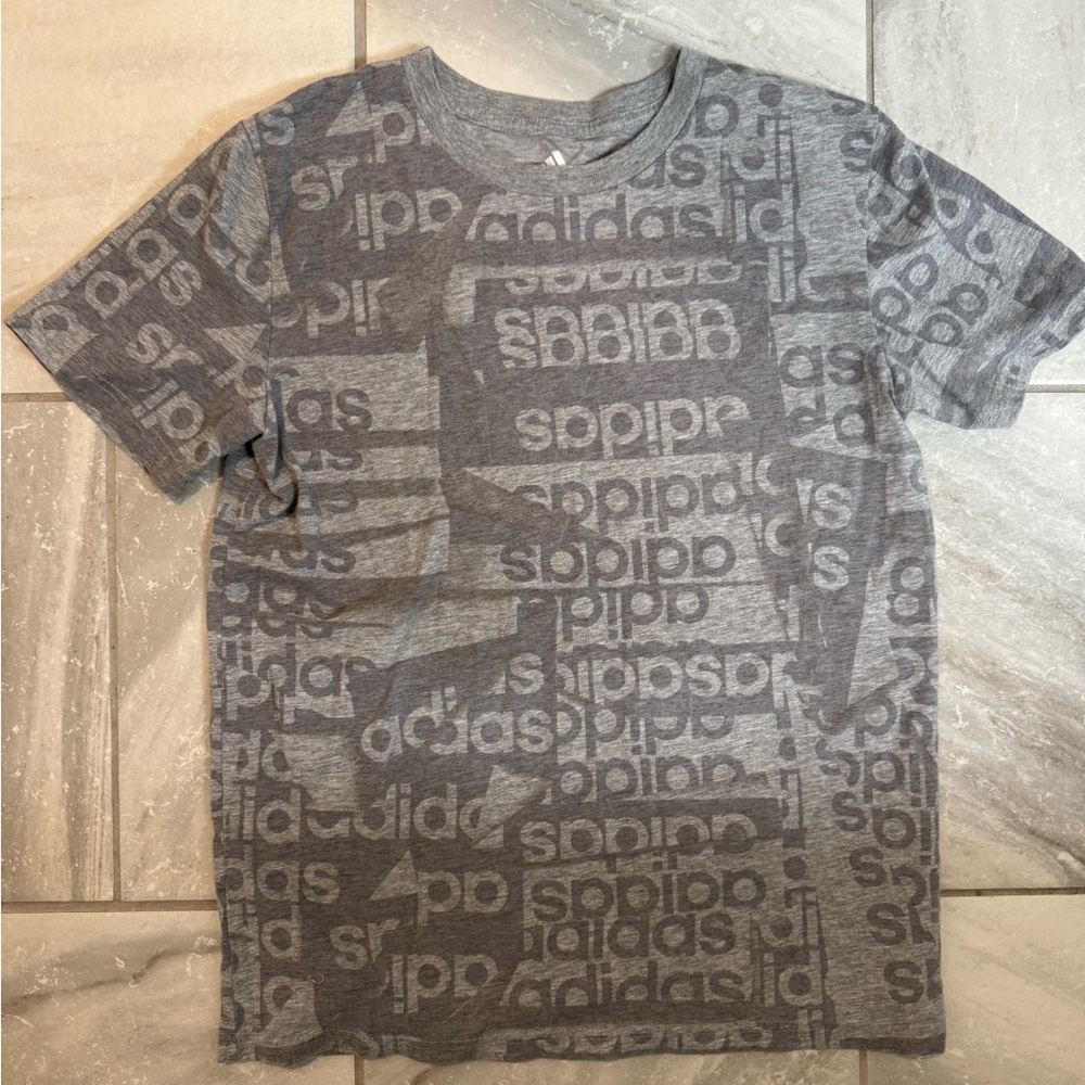 Grey Adidas Boys Youth Medium 10 12 GUC Short Sleeve T Shirt
